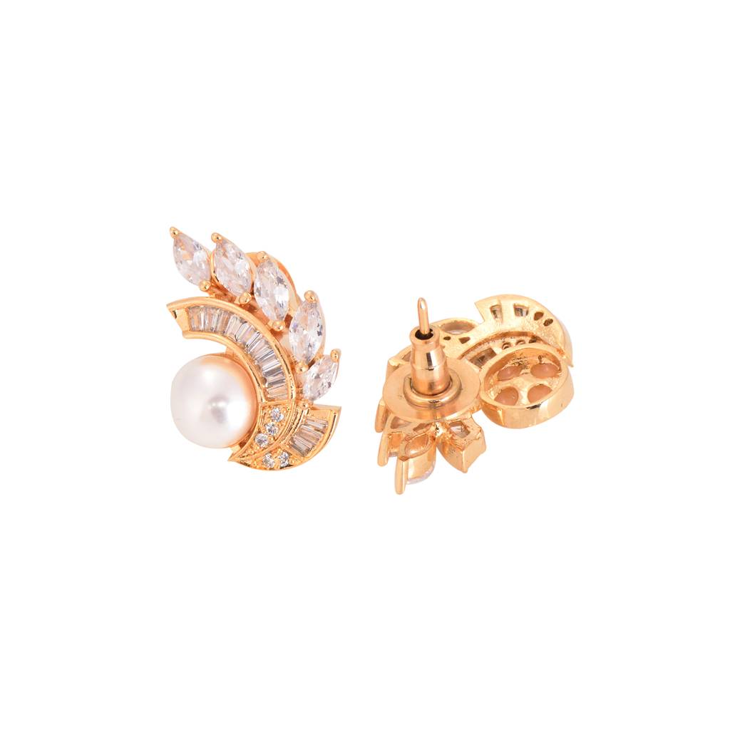 Gold Plated White Ad & Pearl Studded Studs Earrings : SJER1461