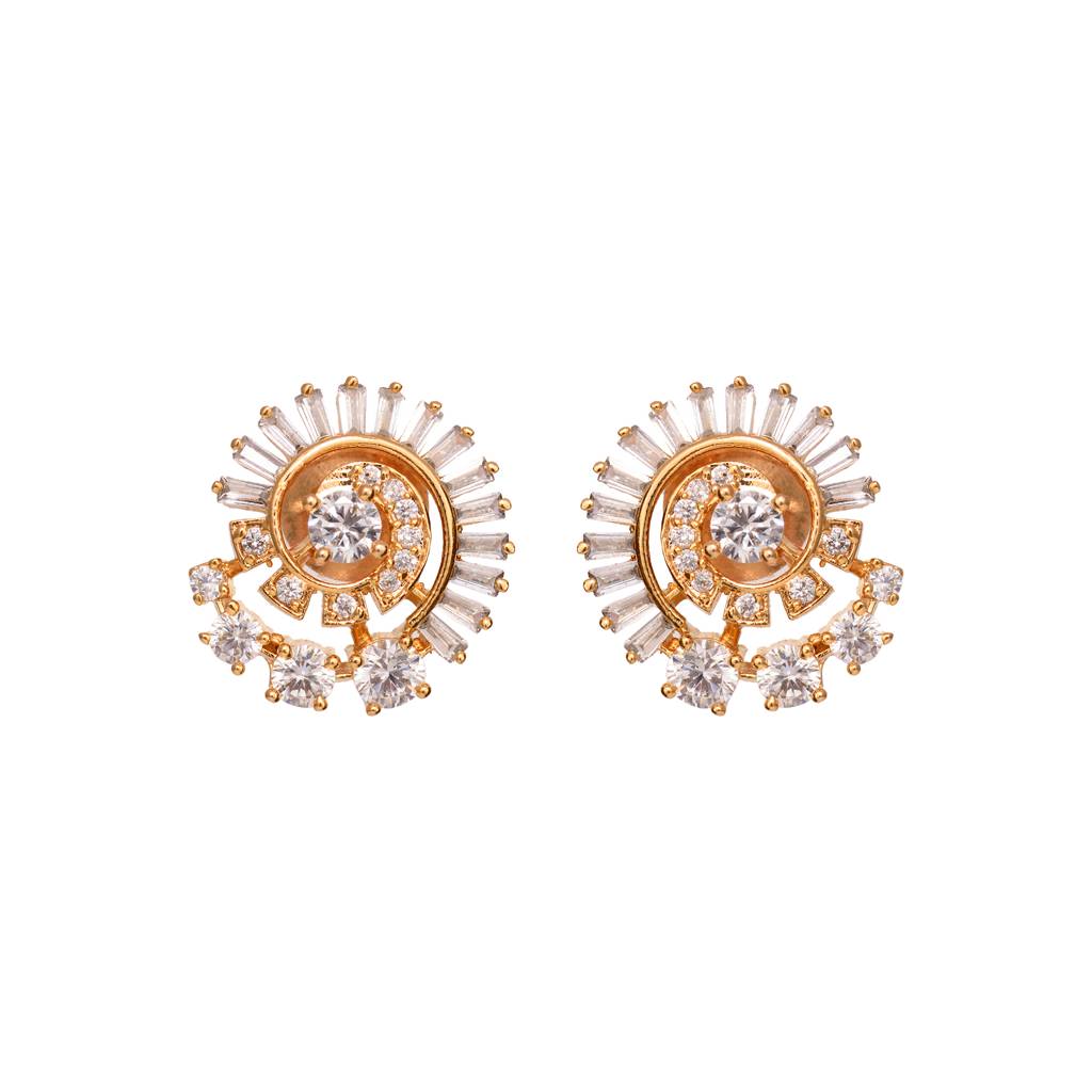 Gold Plated White Ad Studded Circular Studs Earrings : SJER1464