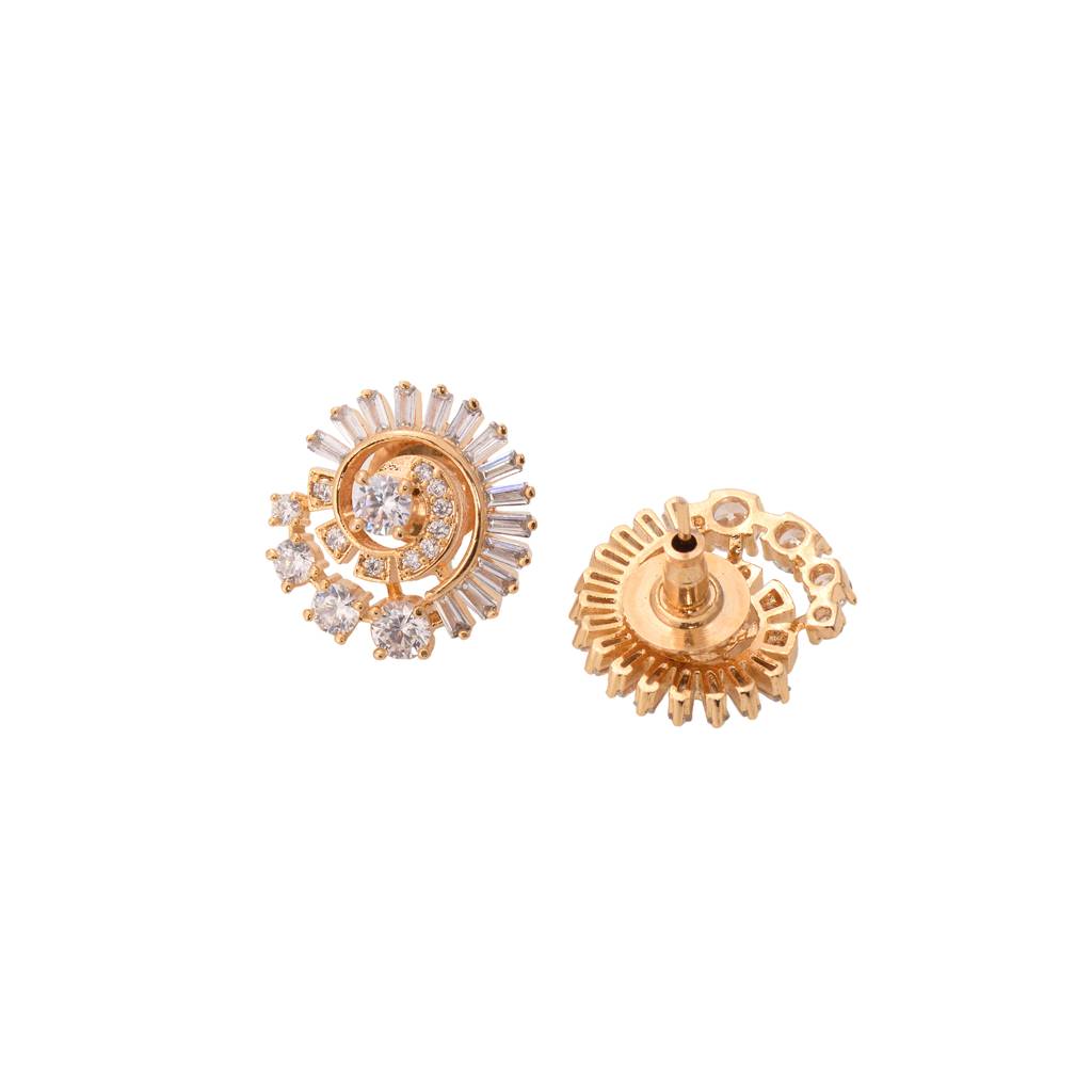 Gold Plated White Ad Studded Circular Studs Earrings : SJER1464