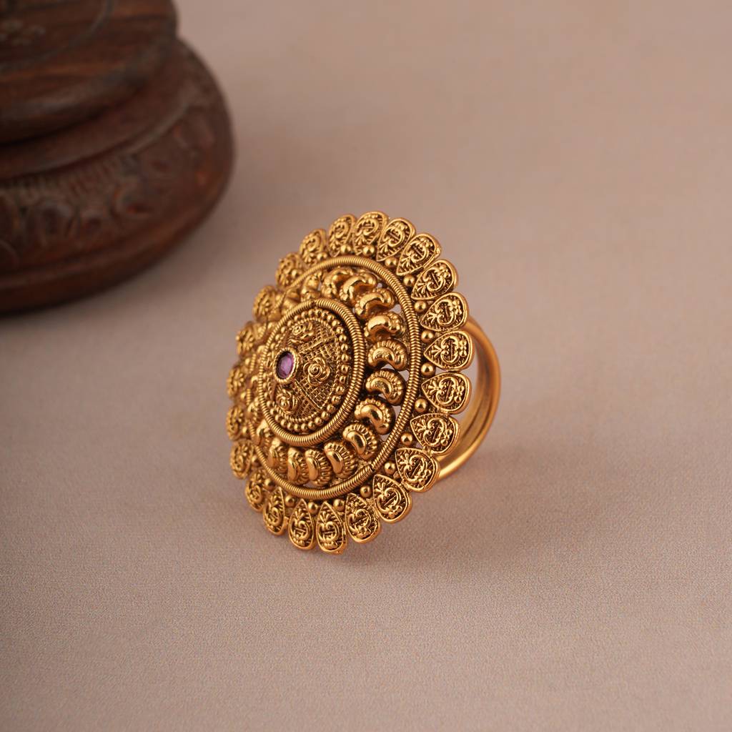 Royal Antique Bold Antique Gold Plated Finger Ring : SJ117