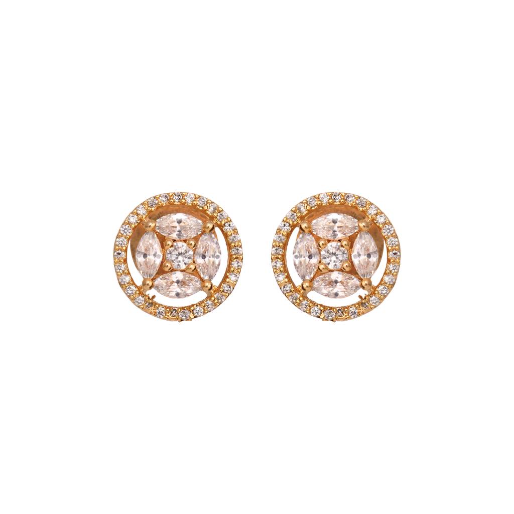 Gold Plated White Ad Studded Circular Studs Earring : SJER1469