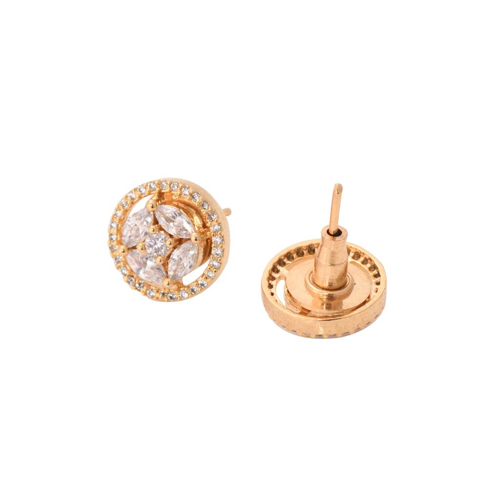 Gold Plated White Ad Studded Circular Studs Earring : SJER1469