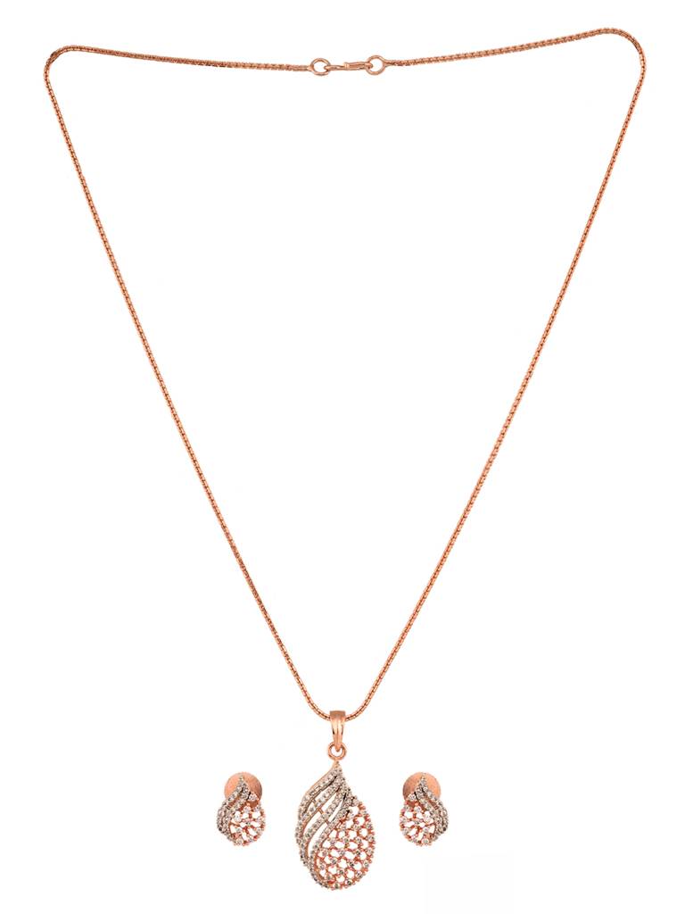 Rose Gold Plated Ad Studded Locket Jewellery Set : SJLK1473