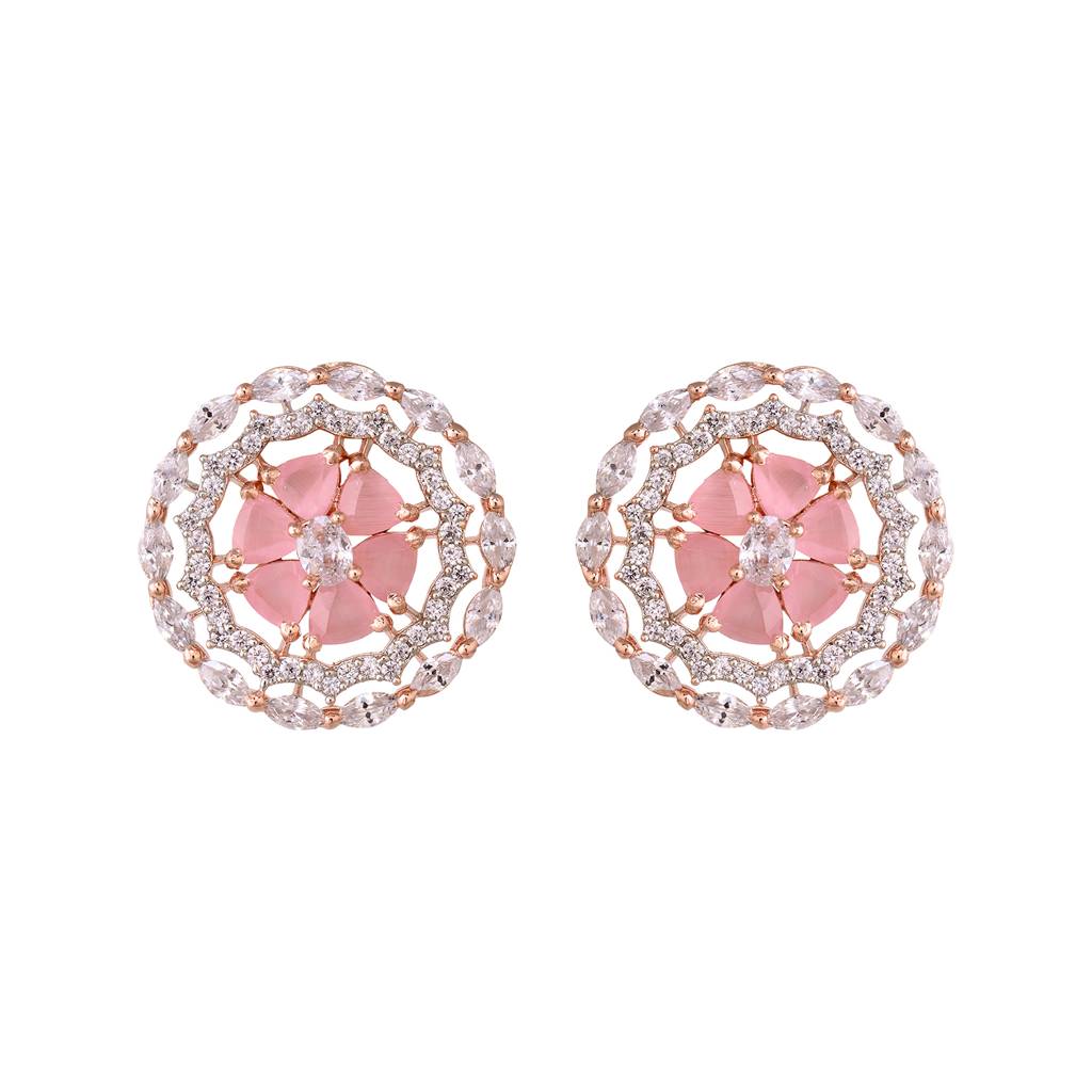 Rose Gold Plated Pink Ad Studded Studs Earring : SJER1476