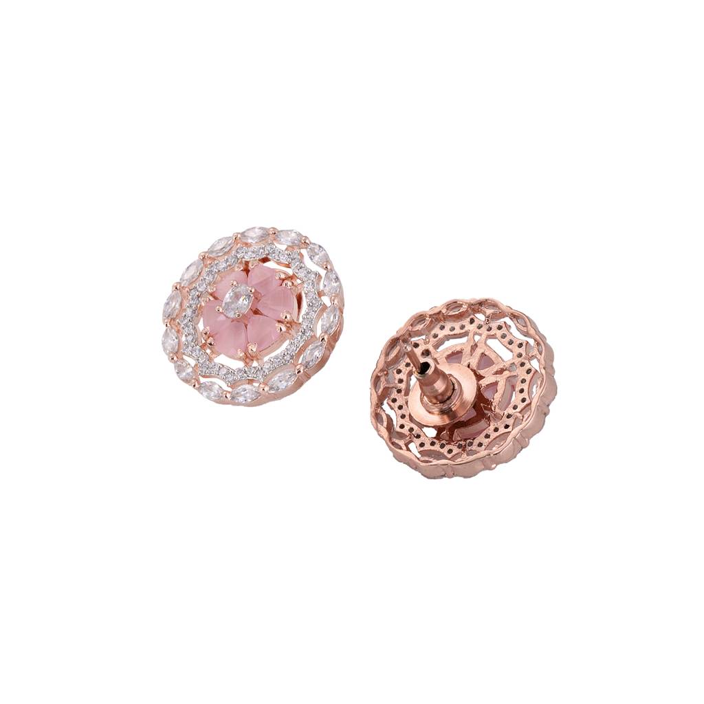 Rose Gold Plated Pink Ad Studded Studs Earring : SJER1476