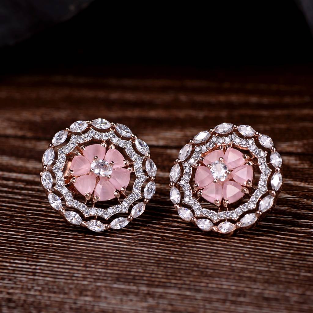 Rose Gold Plated Pink Ad Studded Studs Earring : SJER1476