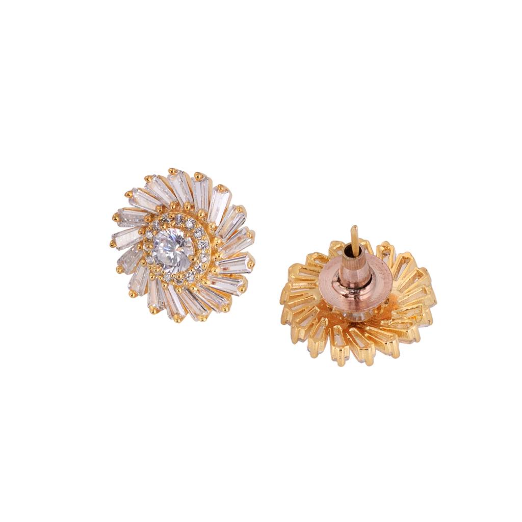 Gold Toned White Ad Studded Sun Stud Earrings : SJER1478