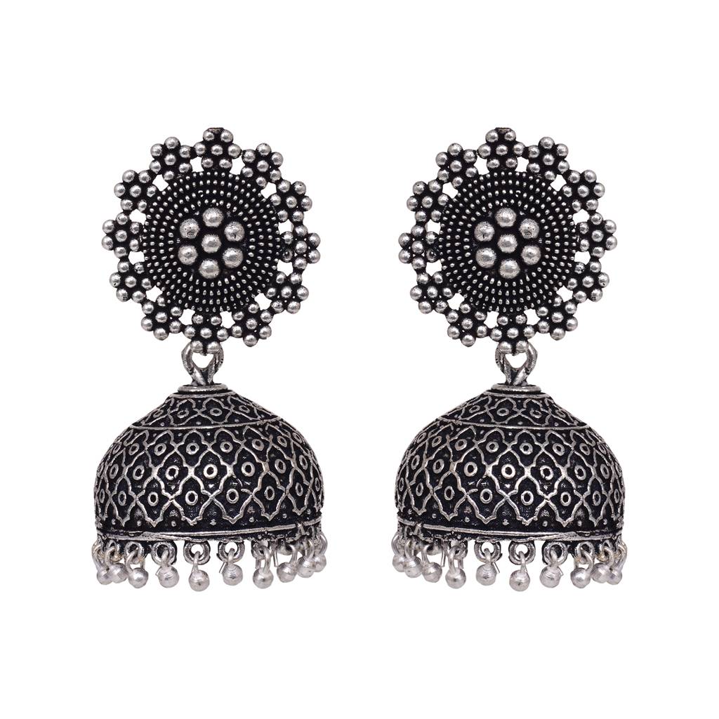 Silver Oxidised Filigree Dome Shaped Jhumka Earrings : SJER1480