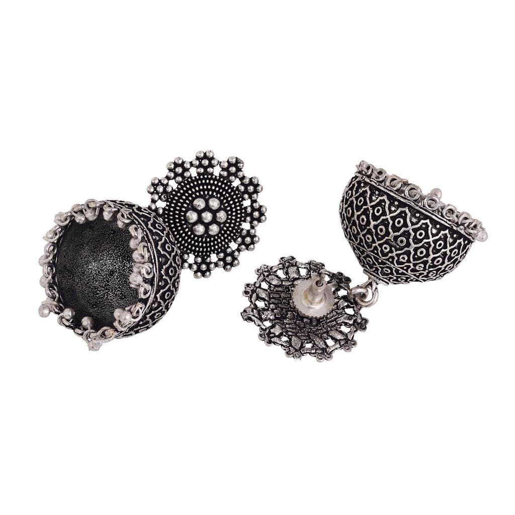 Silver Oxidised Filigree Dome Shaped Jhumka Earrings : SJER1480