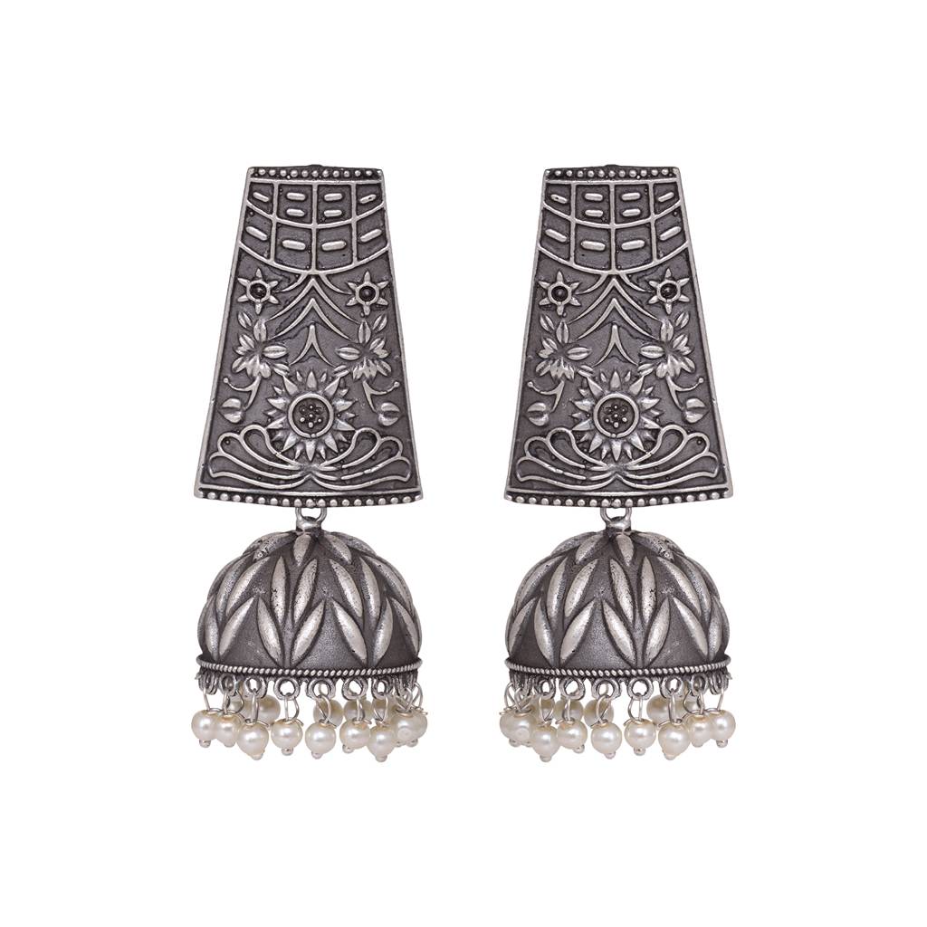Oxidised Siver Handcrafted Filigree Dome Jhumka Earrings : SJER1482