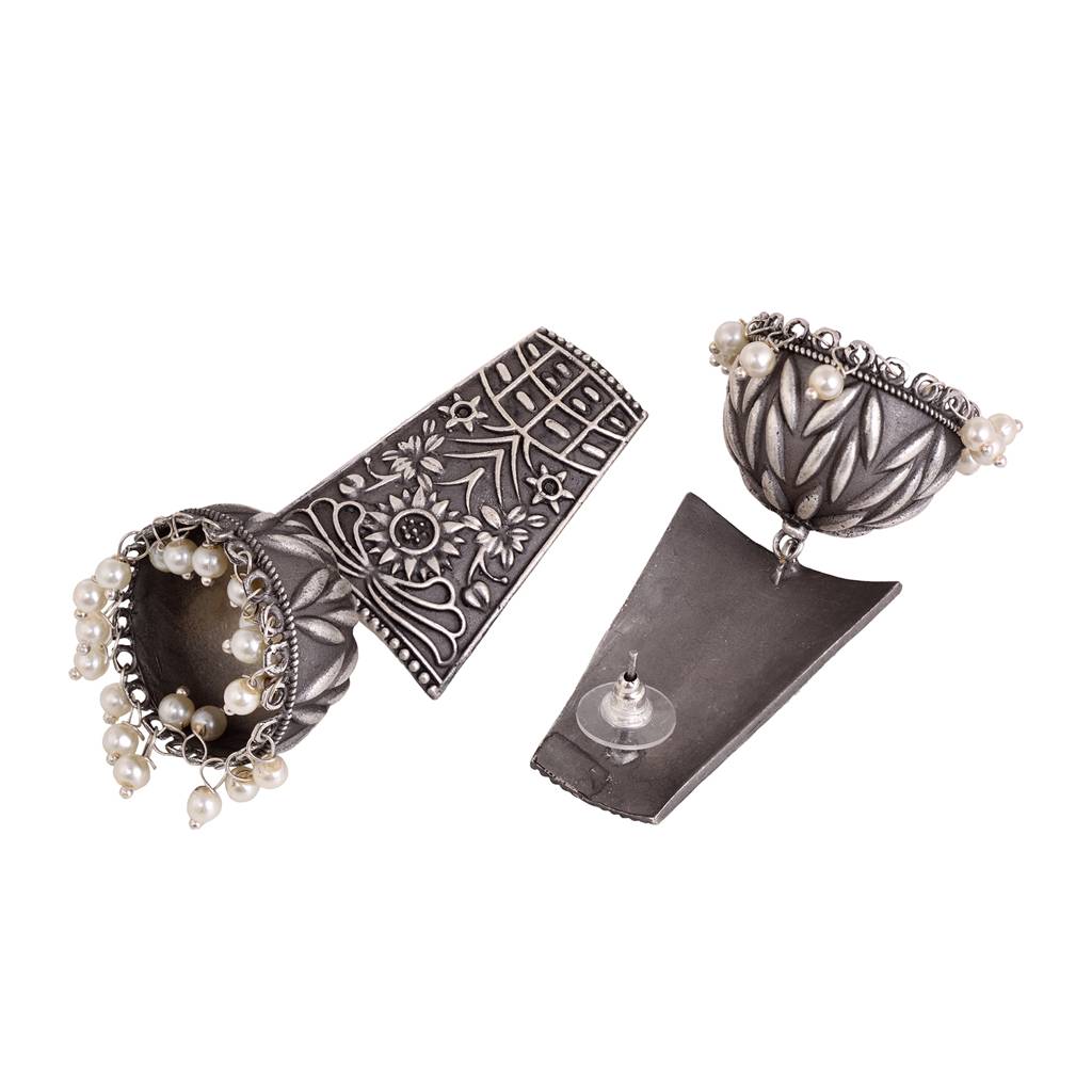 Oxidised Siver Handcrafted Filigree Dome Jhumka Earrings : SJER1482