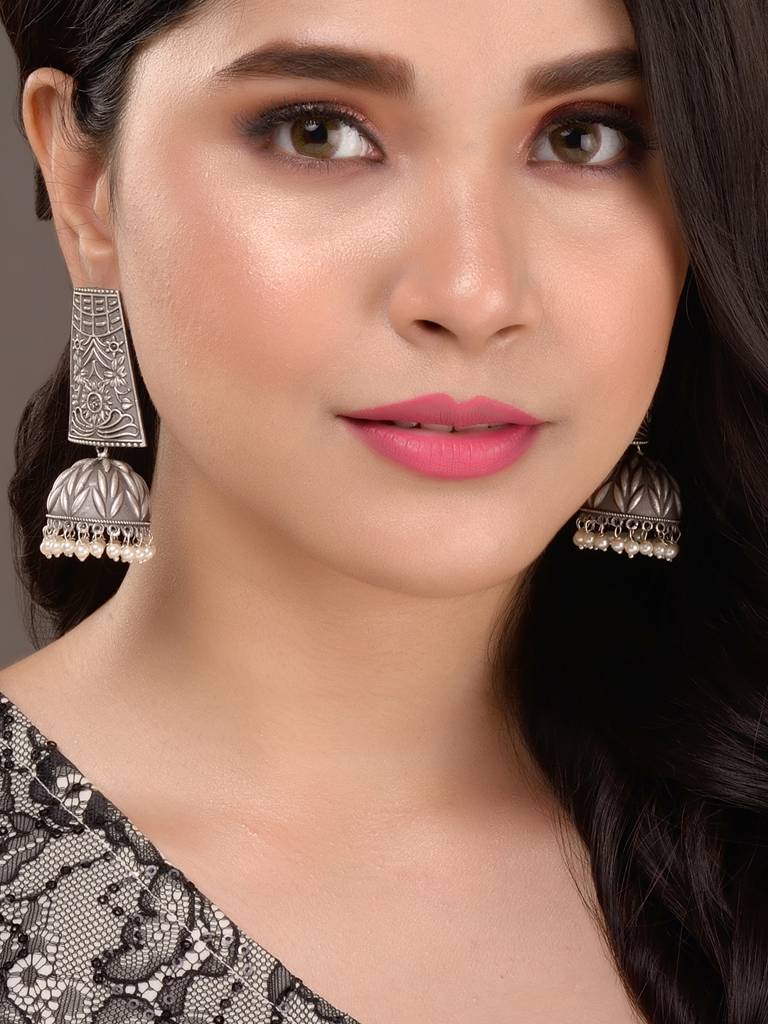Oxidised Siver Handcrafted Filigree Dome Jhumka Earrings : SJER1482