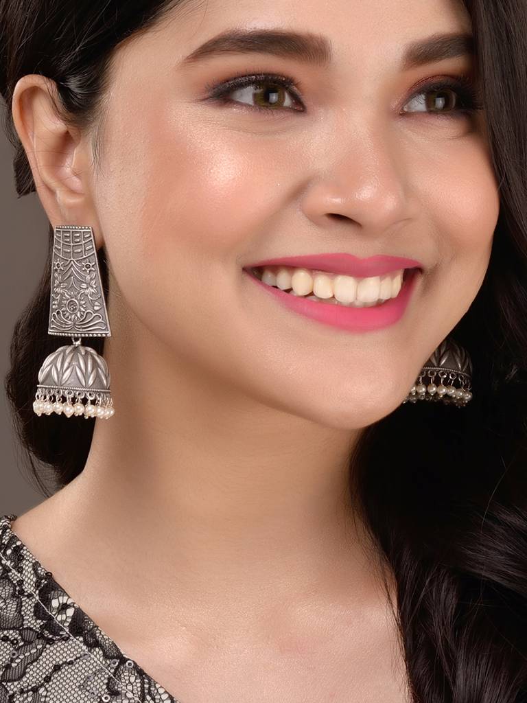 Oxidised Siver Handcrafted Filigree Dome Jhumka Earrings : SJER1482