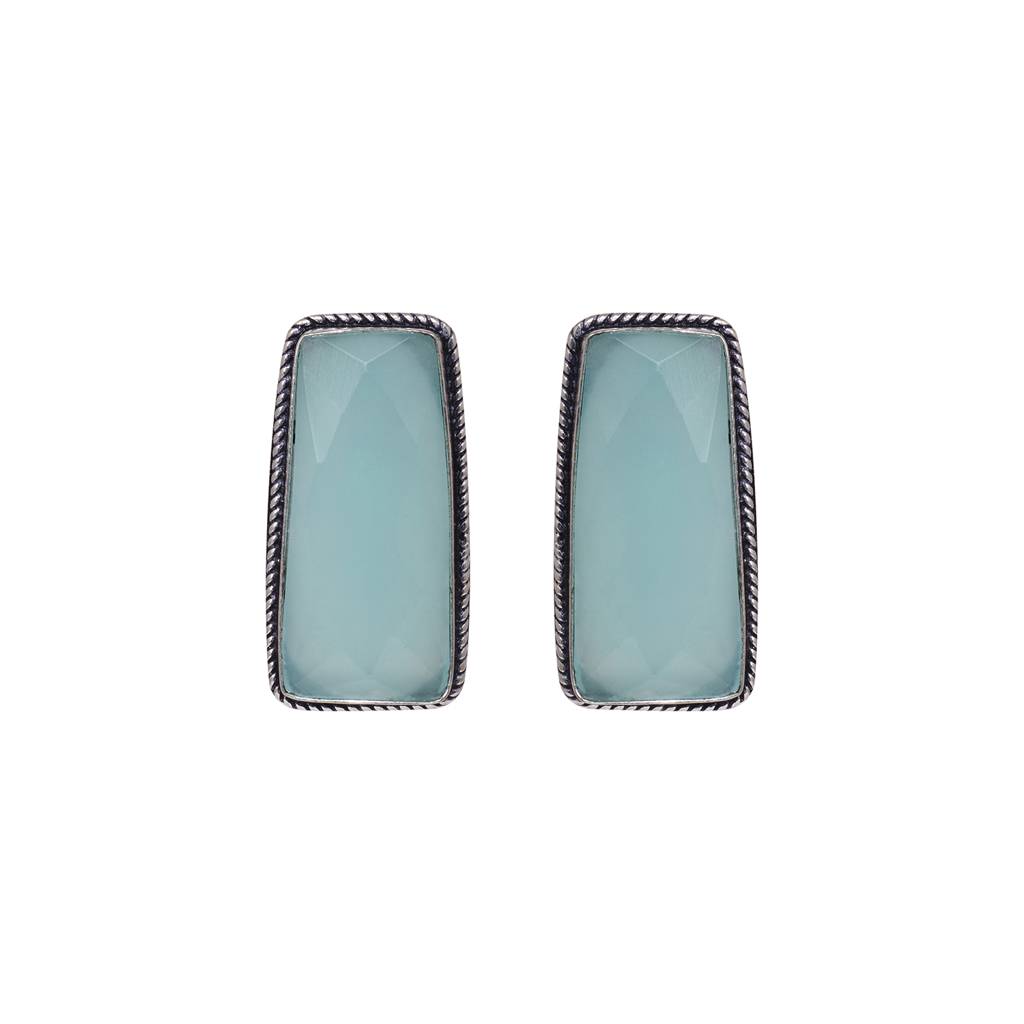 Silver Plated Aqua Turquoise Stone Studs Earrings : SJER1485