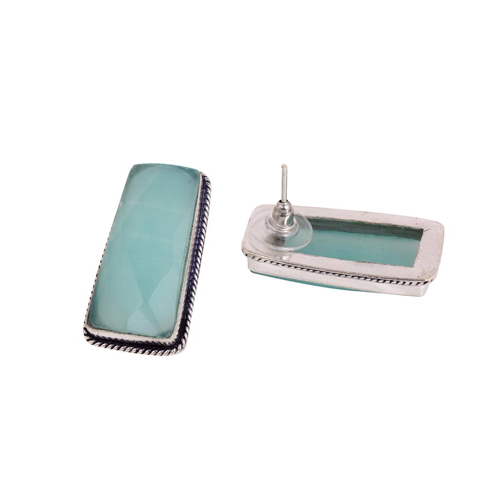 Silver Plated Aqua Turquoise Stone Studs Earrings : SJER1485