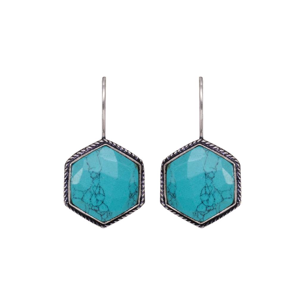 Silver Oxidised Aqua Turquoise Stone Studded Earrings : SJER1488