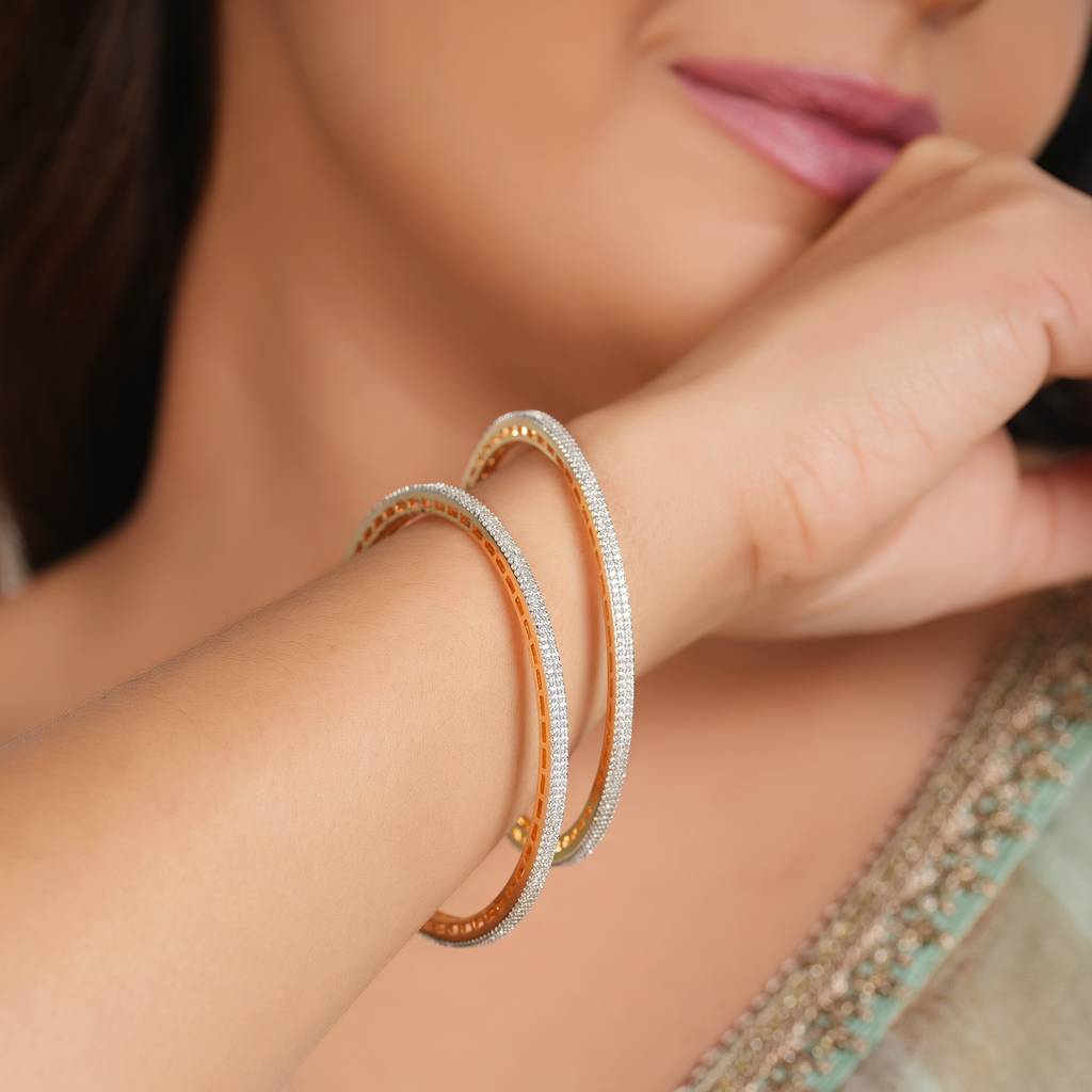 Sleek Cz Diamond Studded Bangle Set For Women : SJ189