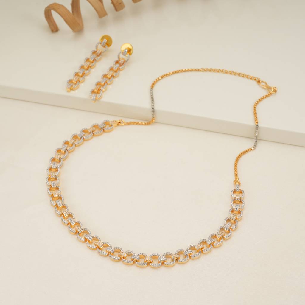Elegant Cz Diamond Necklace Set : SJ192