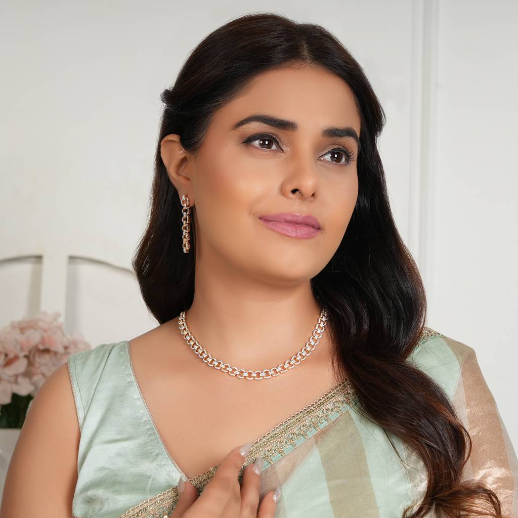 Elegant Cz Diamond Necklace Set : SJ192