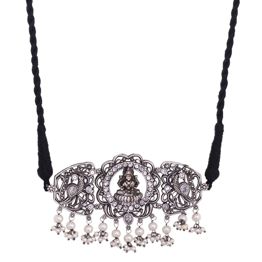 Oxidised Silver Toned Lakshmi Motif Antique Temple  Jewellery Set : SJNK1495