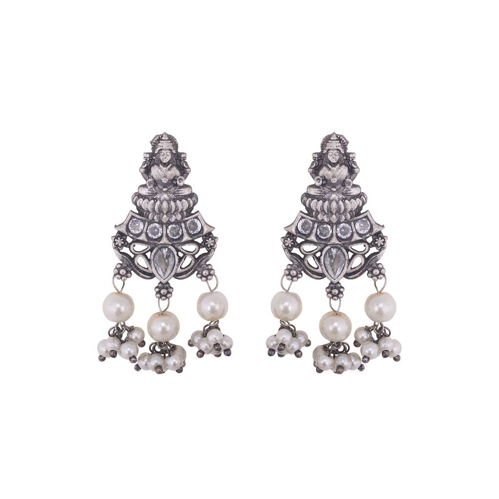 Oxidised Silver Toned Lakshmi Motif Antique Temple  Jewellery Set : SJNK1495