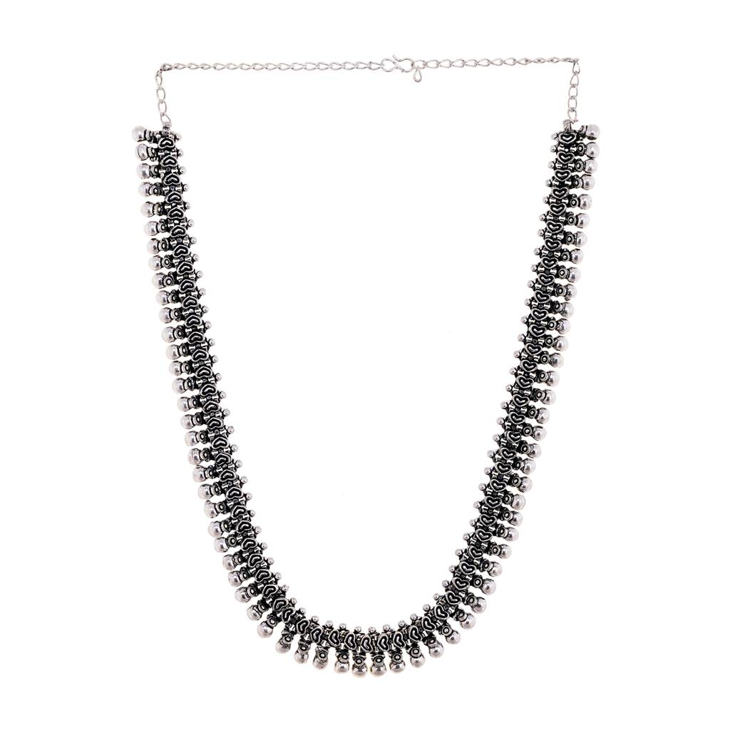 Oxidised Silver Toned Textured Necklace : SJNK1496