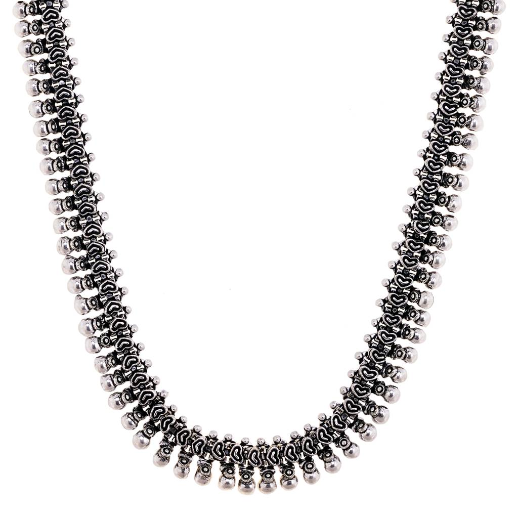 Oxidised Silver Toned Textured Necklace : SJNK1496