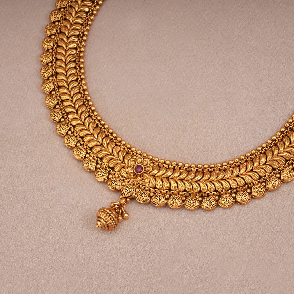 Amazing Plain Antique Gold Necklace Set With Earring : SJ198