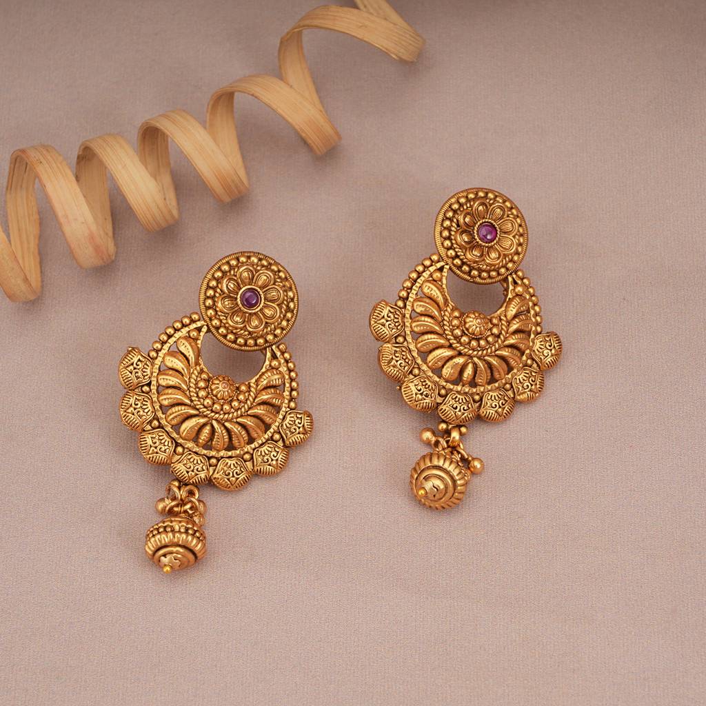 Amazing Plain Antique Gold Necklace Set With Earring : SJ198