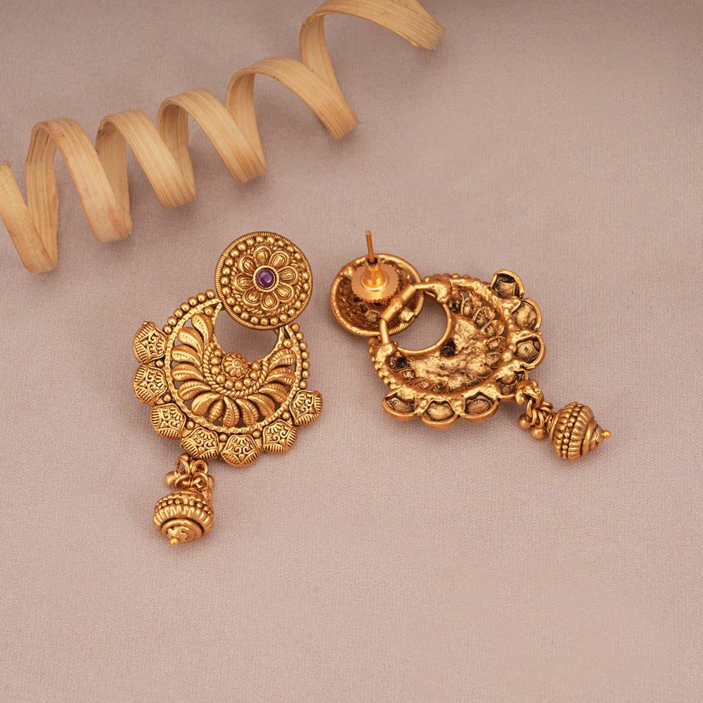 Amazing Plain Antique Gold Necklace Set With Earring : SJ198