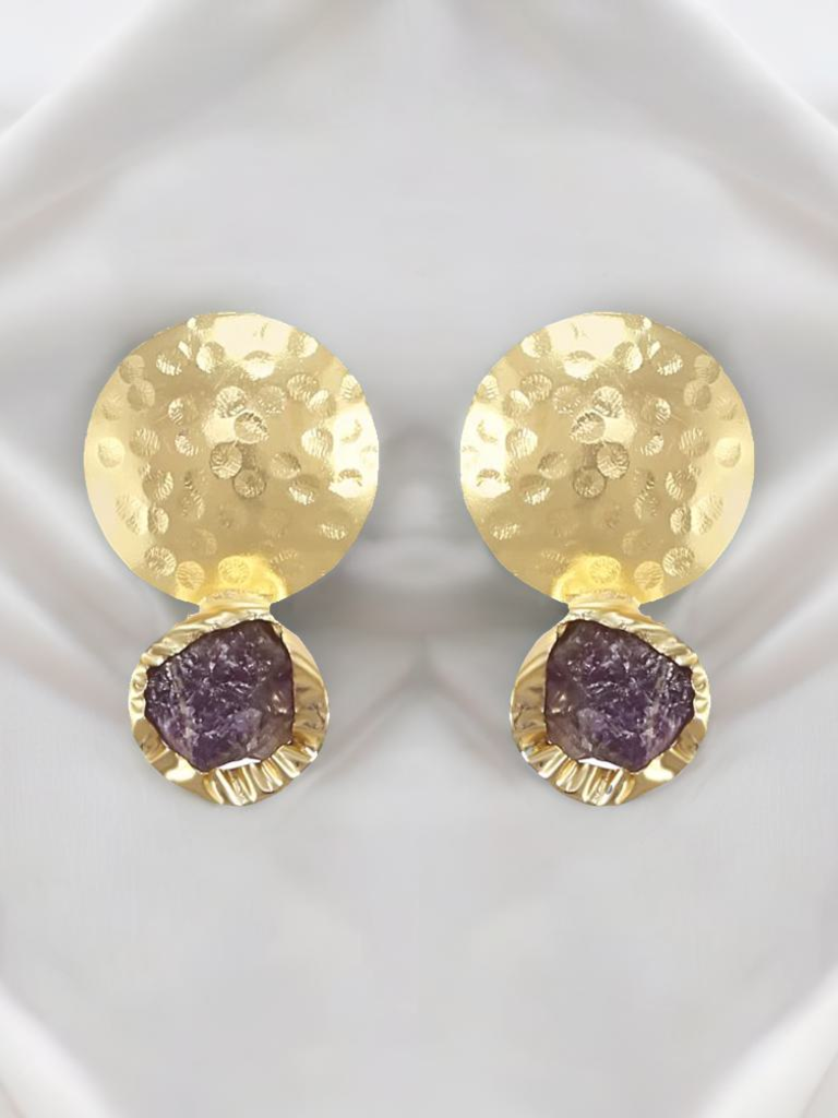 Purple Stone Studded Earrings : YI24A0053E