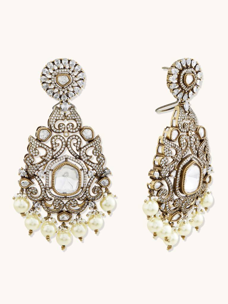 Antique Gold Polki Statement Earrings : YI24A0105E