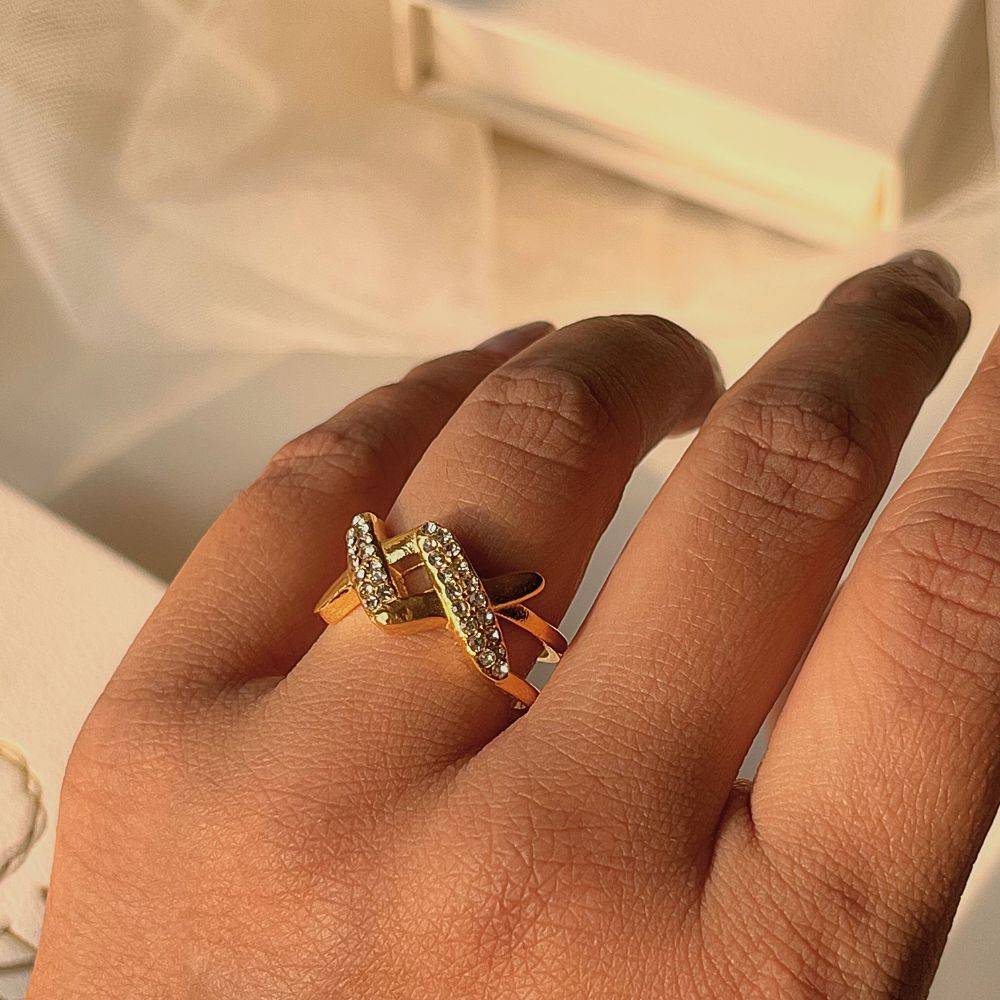 18Kt Gold Plated Cuban X Open Adjustable Ring, Freya : INFREYA-G