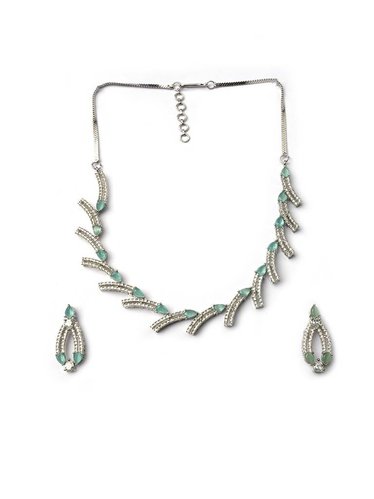 Sleek Luxurious Symmetrical Line Ad Necklace Set For Weddings, Parties And Festivals : AD139MINT