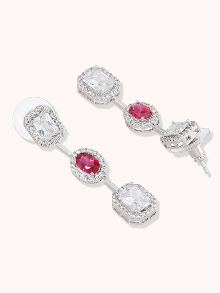 Cz Solitaire Ruby Necklace Set : YI24A0093N