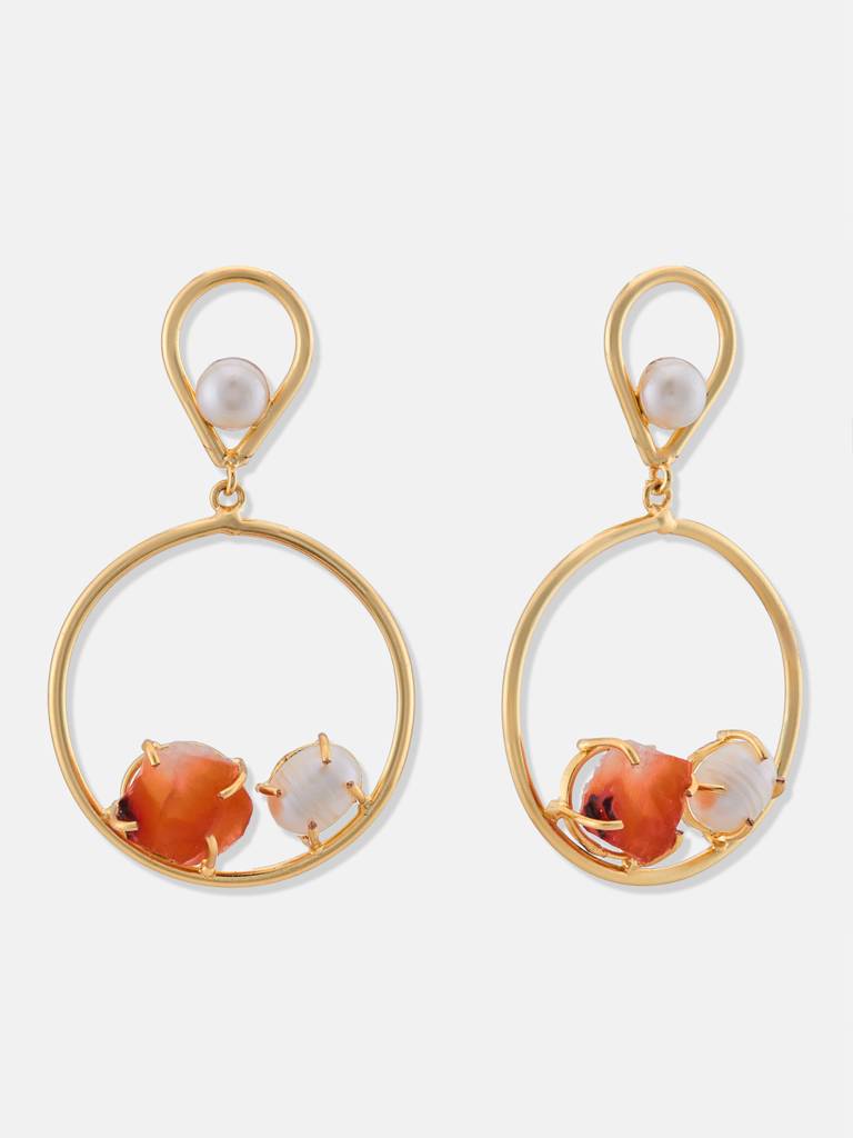 Dull Gold Brass Semi Precious Drop Earrings : YI24A0122E