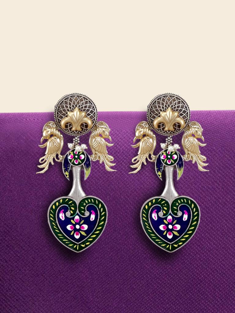 Oxidised Silver Enamel Earrings : YI24A0129E