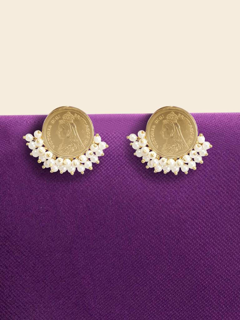 Gold Coin Pearl Earrings : YI24A0125E