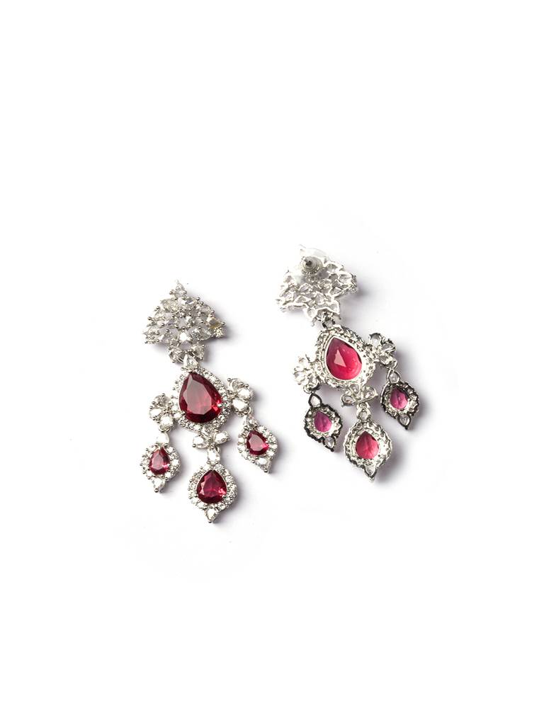 Silver-Plated Luxurious Ad Waterfall Earrings : ADEarrings15Red
