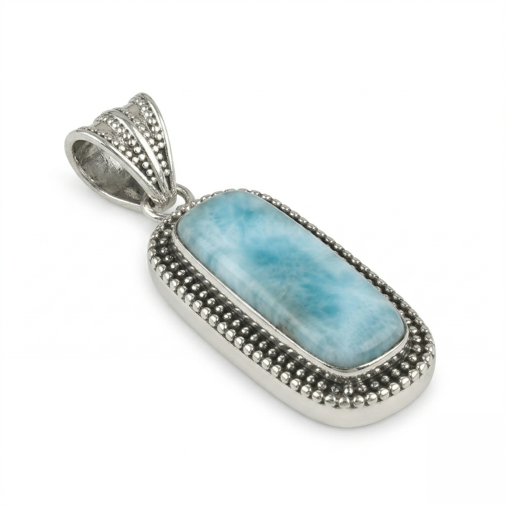 925 Sterling Silver Larimar Pendant With 18 Inch Chain | Larimar Pendant Necklace | Elegant Handmade Jewelry Gift : FU-0590