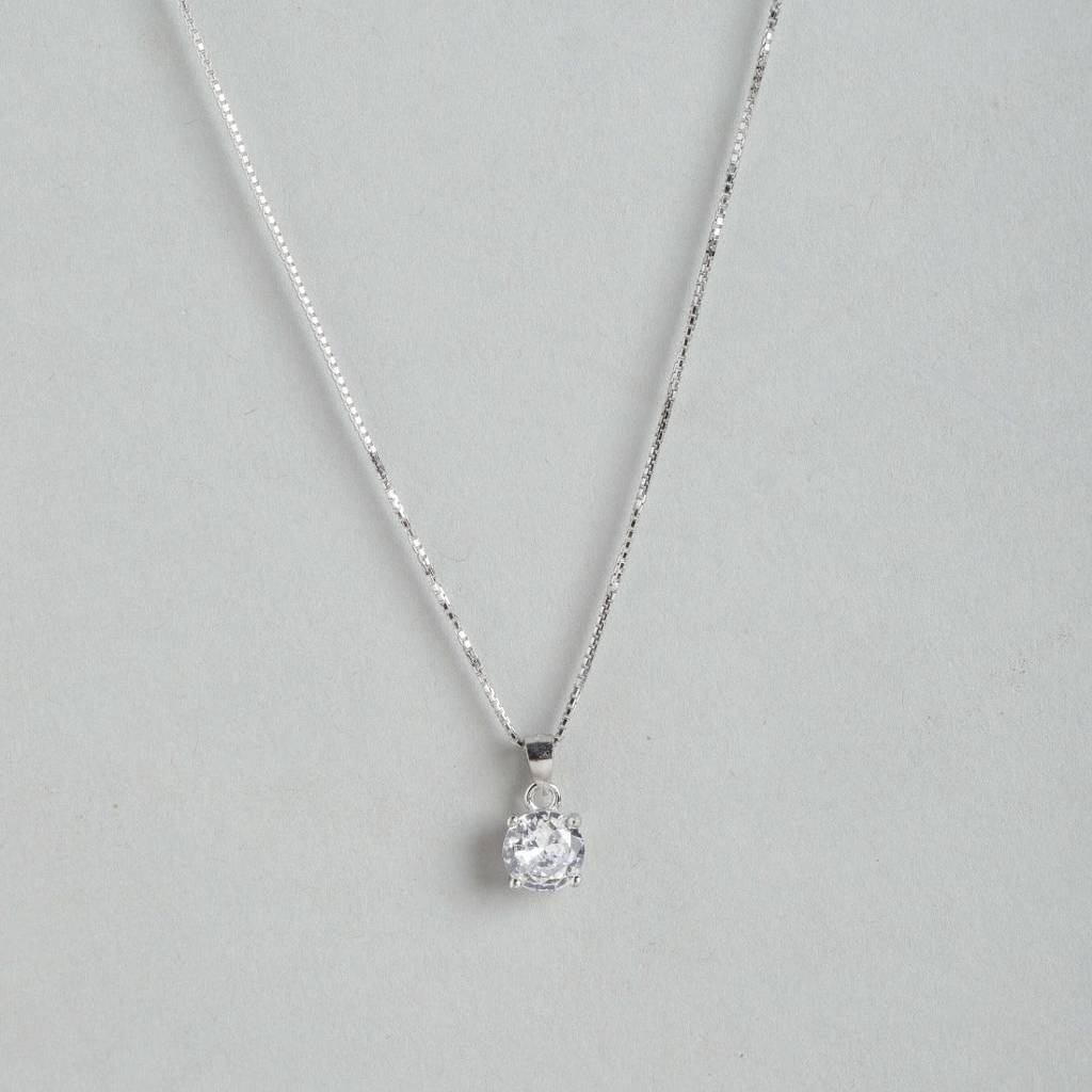 Solitaire 925 Silver Necklace Chain : PEN-30013-C