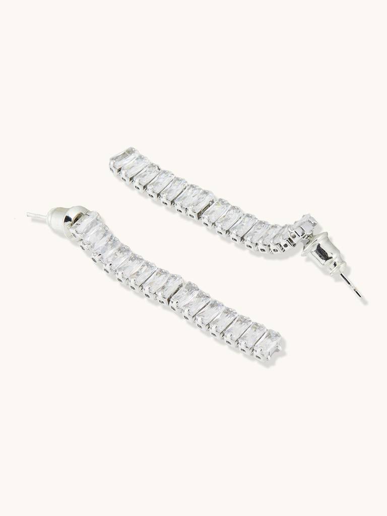 Cascading Silver Toned Crystal Necklace Set : YI24A0152N
