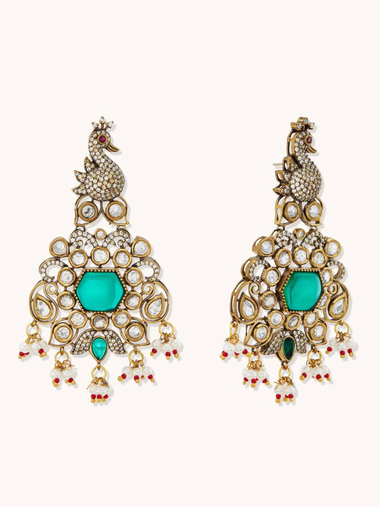 Kundan Studded Peacock Earrings : YI24A0006E