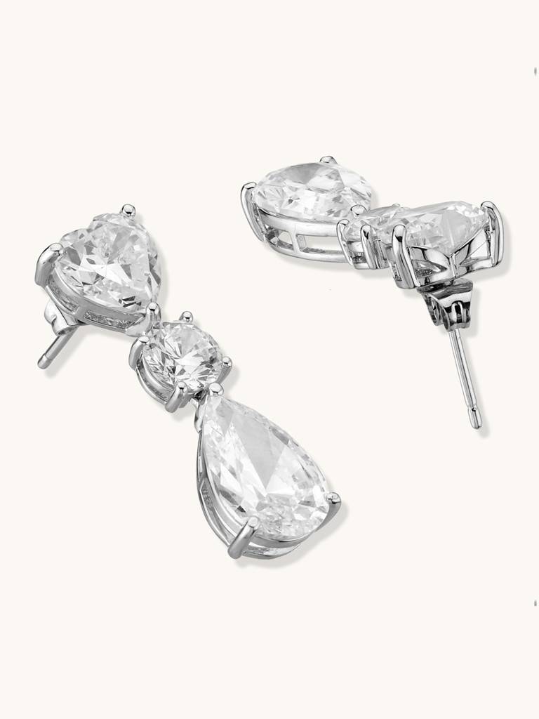 Silver Cz Solitaire Drop Earrings : YI24A0100E