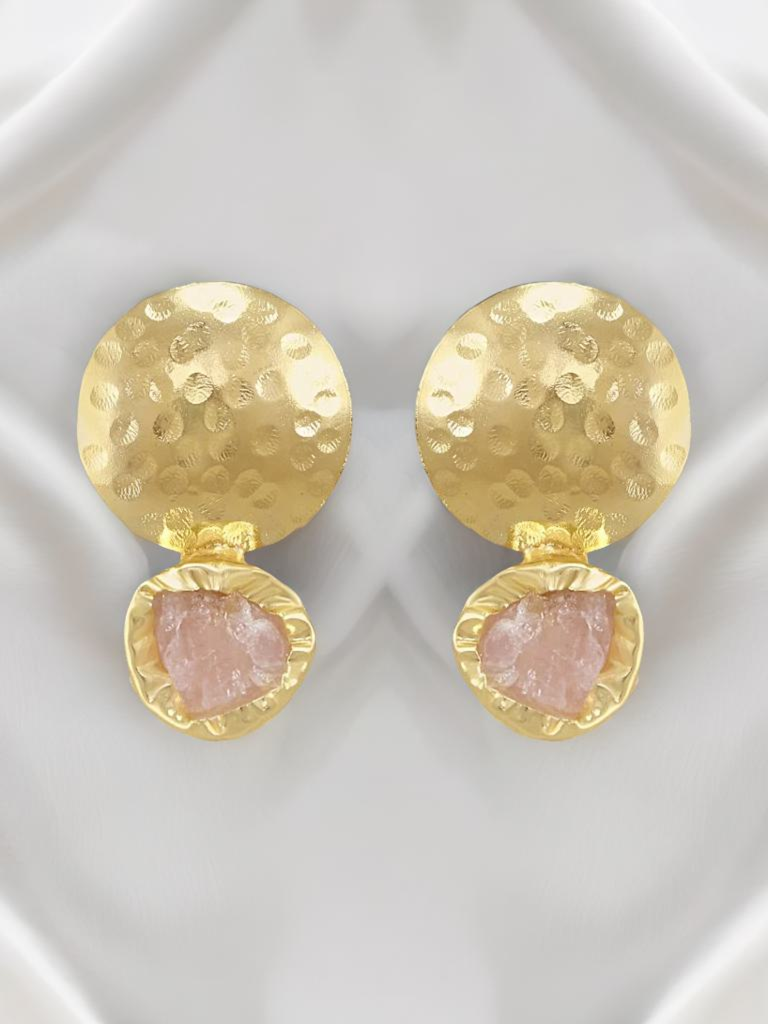 Minimalist Pink Gem Studded Gold Earrings : YI24A0065E