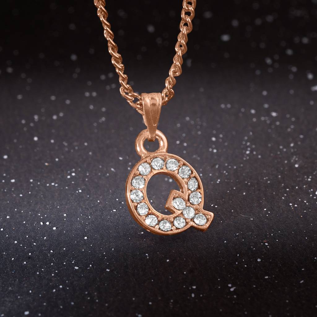 Estele Rose Gold Plated Premium Bijou Letter Pendant With Crystals For Girl'S & Women : 1017-RG-QPENDANT