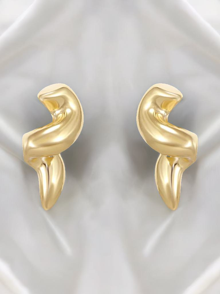 Minimalist Gold Curvy Stud Earrings : YI24A0059E
