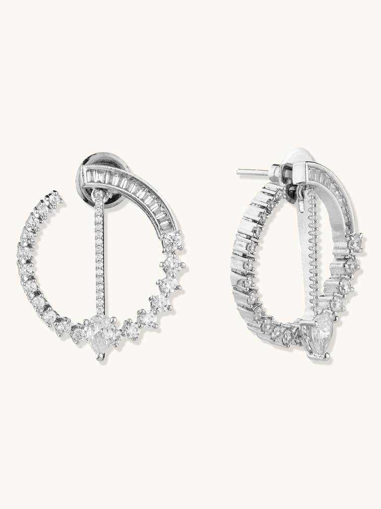 Elegant Silver Hoop Earrings With Cz Diamond : YI24A0098E