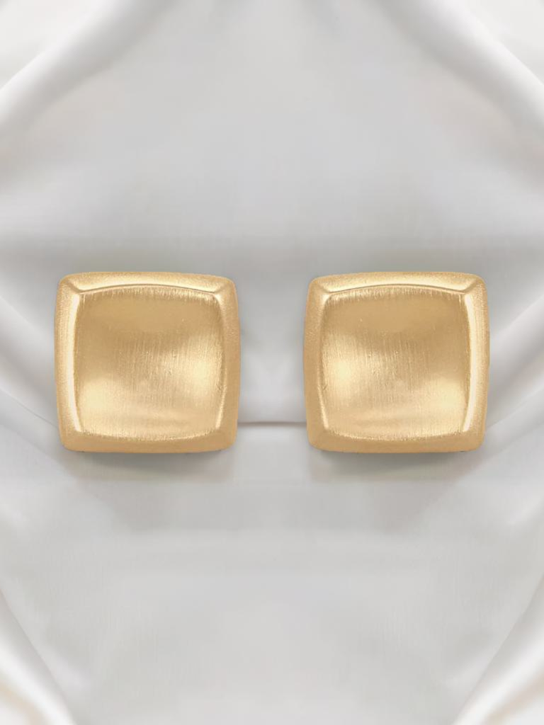 Square Shaped Minimalist Gold Stud Earrings : YI24A0054E