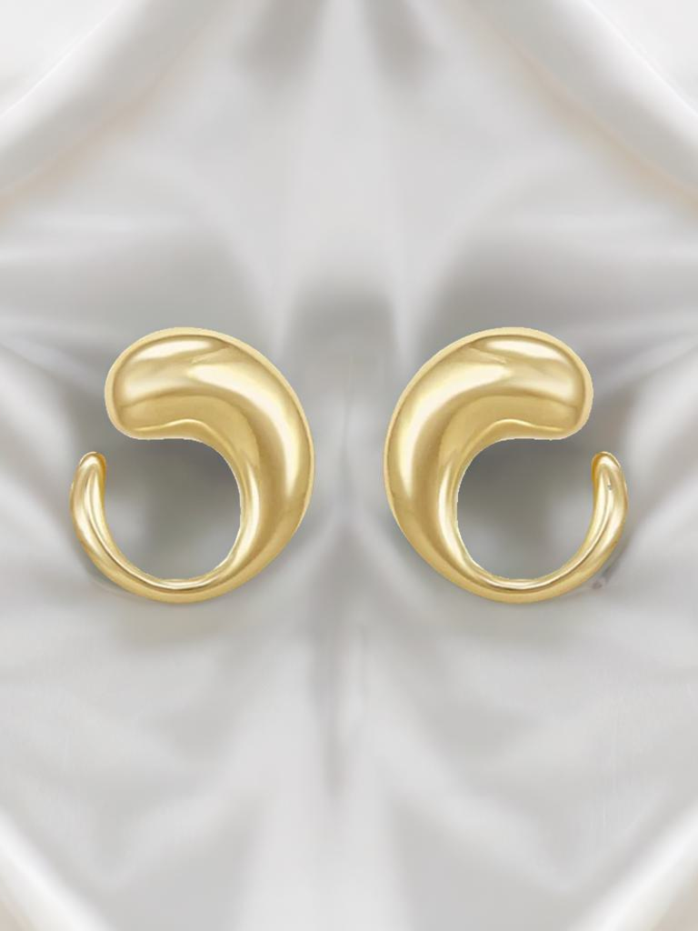 Gold Sculptural Swirl Stud Earrings : YI24A0051E